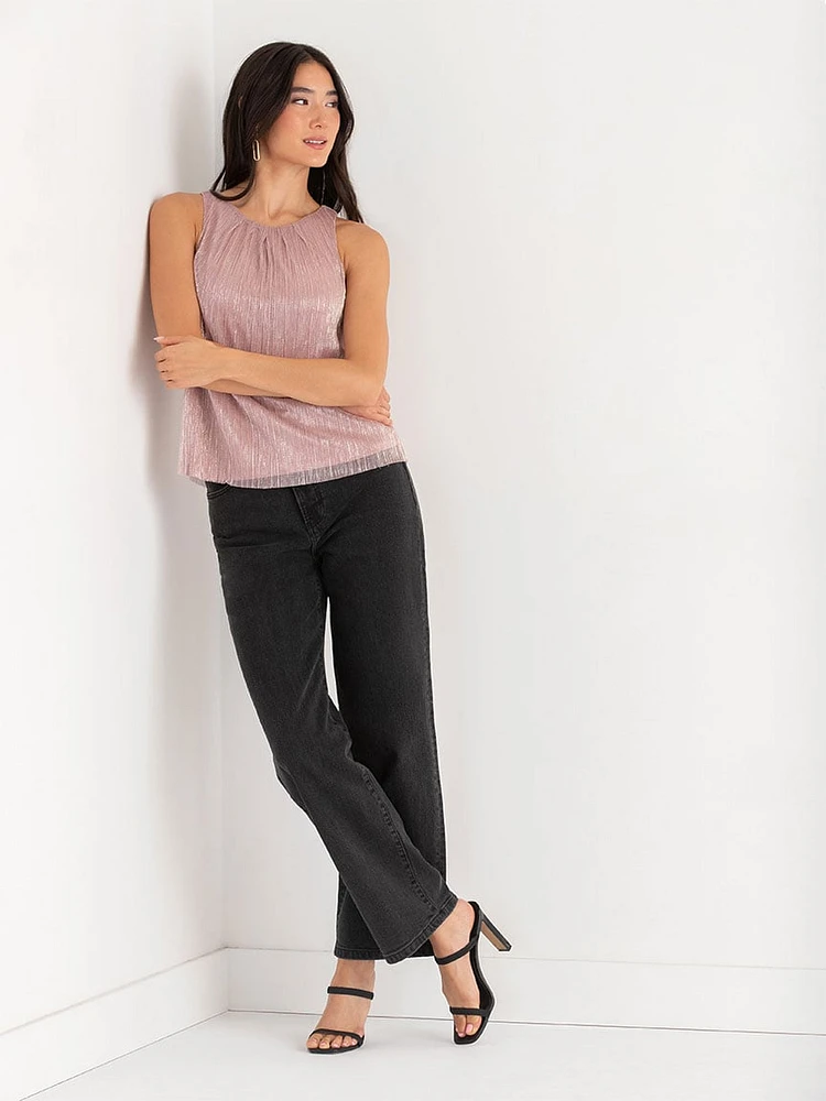 Pleat Neck Tinsel Tank Top