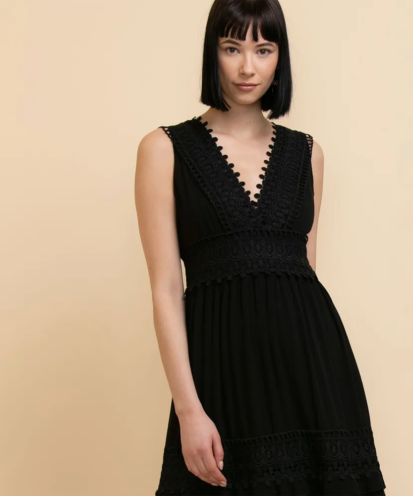 Wide Strap Maxi Dress with Crochet Insert