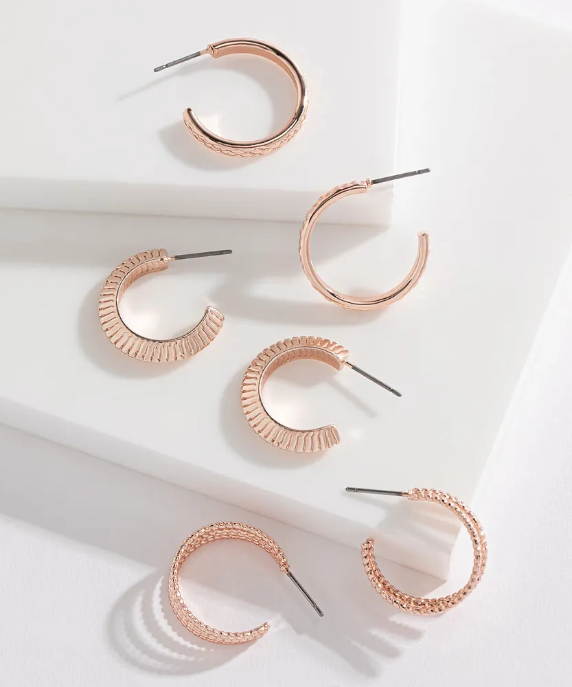 Small Rose Gold Hoop Earring Trio