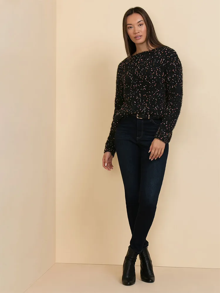 Boat Neck Confetti Pullover Sweater