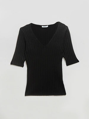 Elbow Sleeve V-Neck Sweater