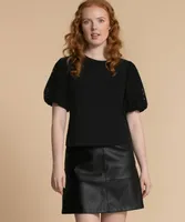 Crew Neck Top with Lace Puff Sleeves