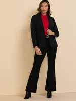 Ruffle Neck Crinkle Knit Long Sleeve Blouse