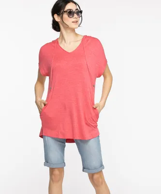 Short Sleeve Hooded Tunic Top