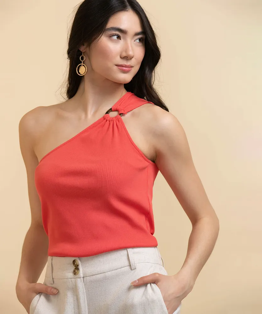 One Shoulder Knit Top with Ring Detail