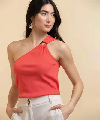 One Shoulder Knit Top with Ring Detail