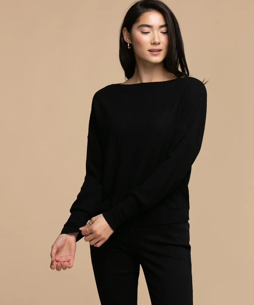 Waffle Knit Boat Neck Top