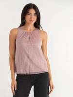 Pleat Neck Tinsel Tank Top