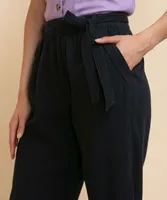 Tapered Crinkle Cotton Pant with Tie-Belt