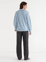 Open Collar Waffle Sweater