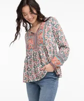 Printed Long Sleeve Boho Top
