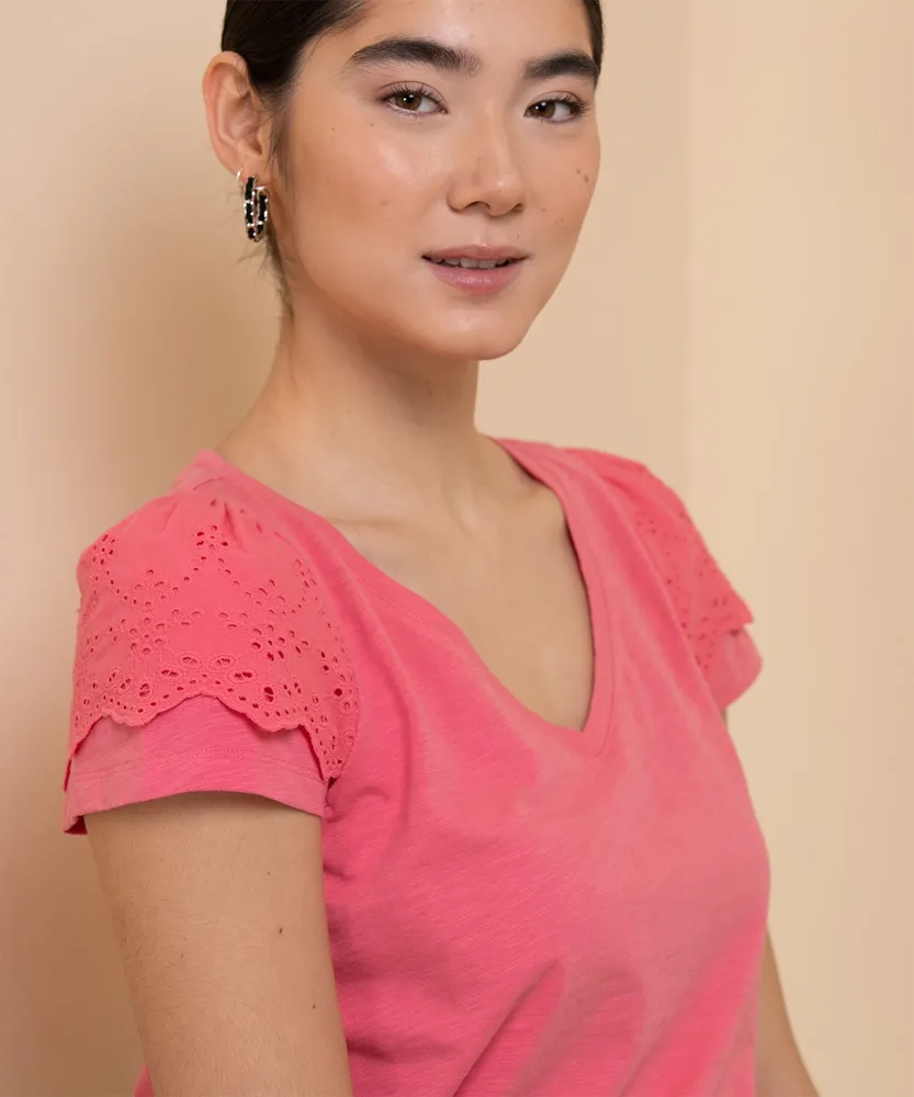 Tulip Sleeve Top with Eyelet Detail