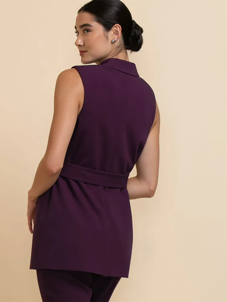 Long Line Belted Vest Luxe Tailored