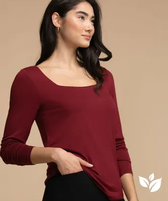 Eco-Friendly Mesh-Lined Square Neck Top
