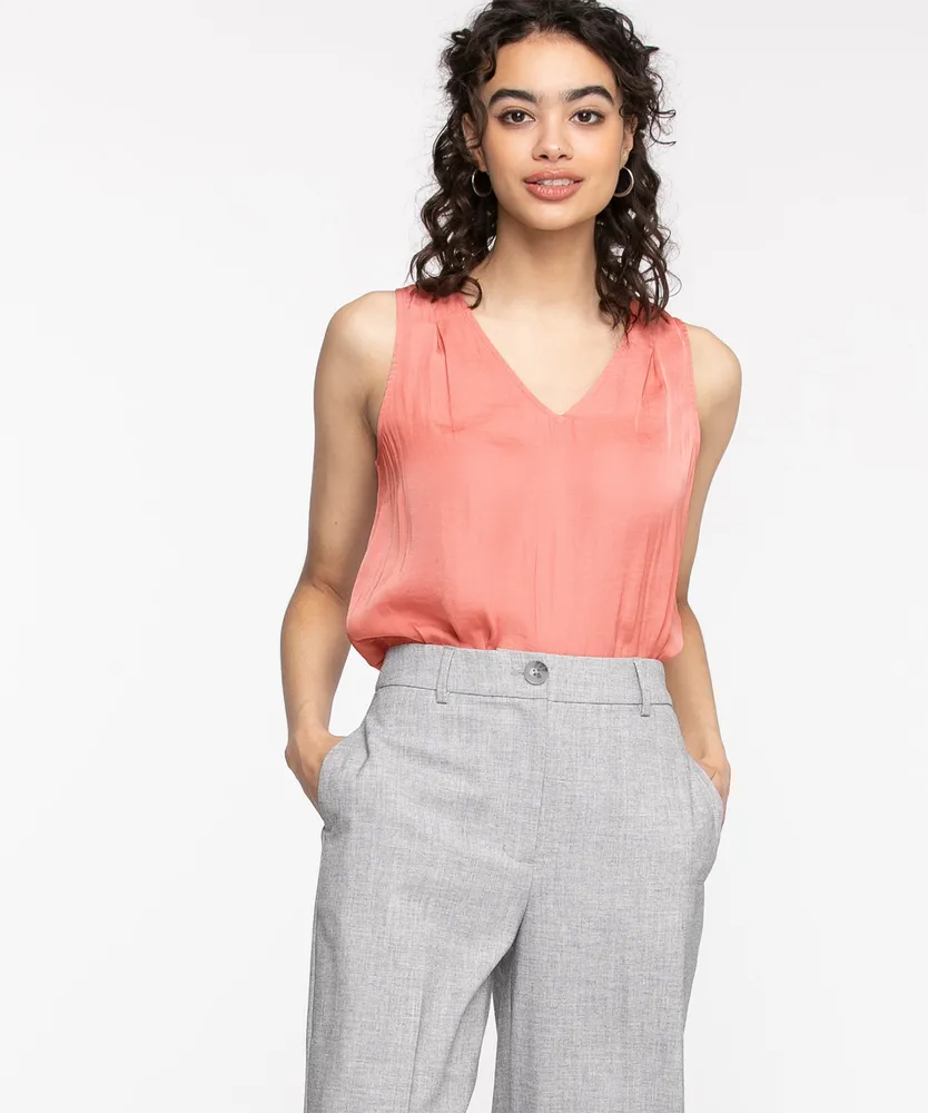 Sleeveless Pleated V-Neck Blouse