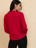Long Sleeve V-Neck Blouse with Silver Buttons