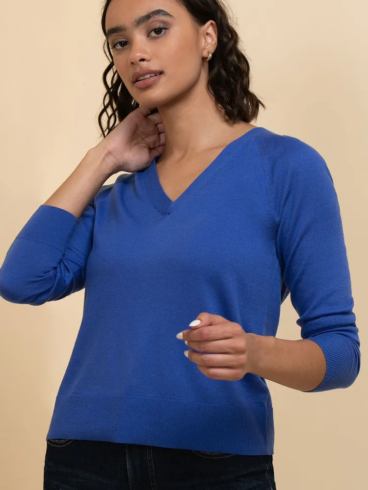 Long Sleeve Cashmere-Blend V-Neck Sweater
