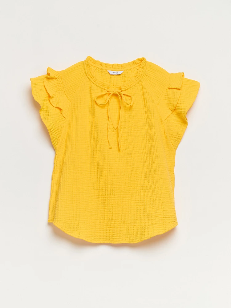 Crinkle Cotton Flutter Sleeve Blouse