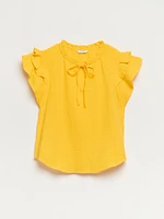 Crinkle Cotton Flutter Sleeve Blouse
