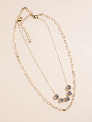 Gold Layered Cubic Zirconia + Paperclip Necklaces