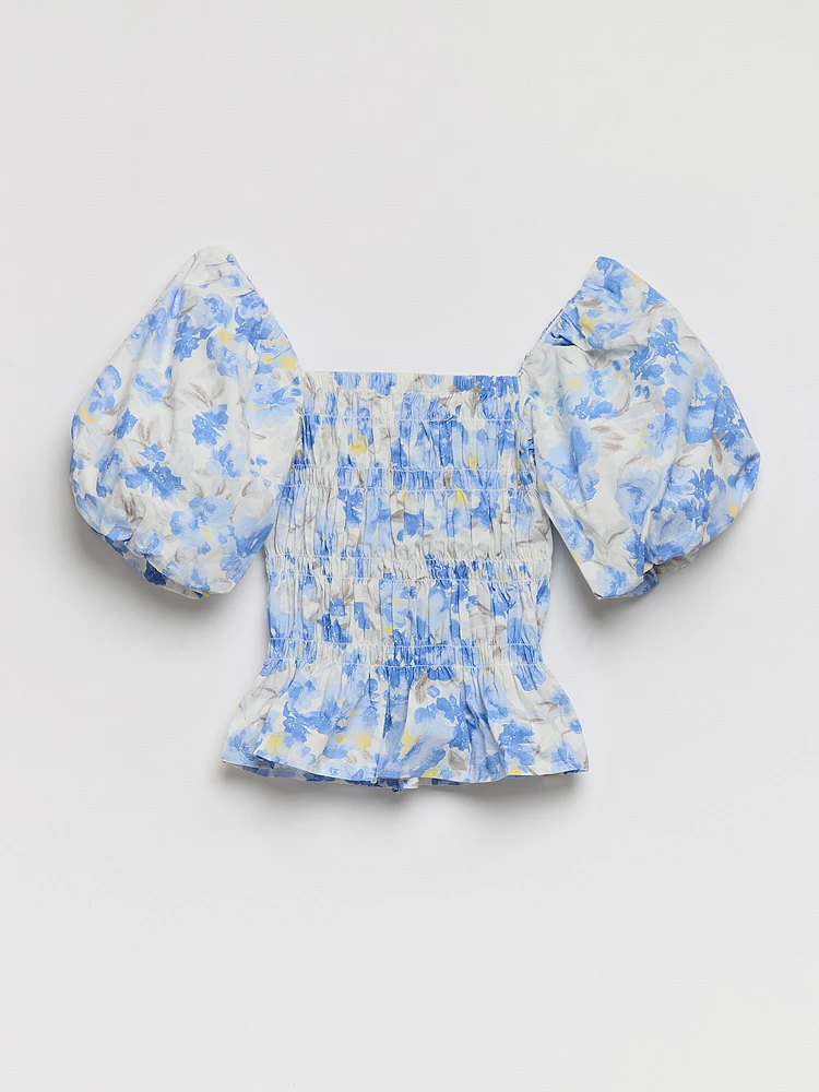 Poplin Short Puff Sleeve Top