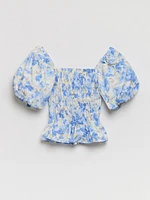 Poplin Short Puff Sleeve Top