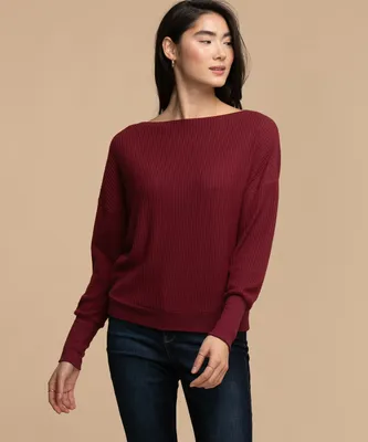 Waffle Knit Boat Neck Top