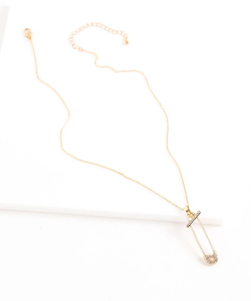 Crystal Safety Pin Necklace
