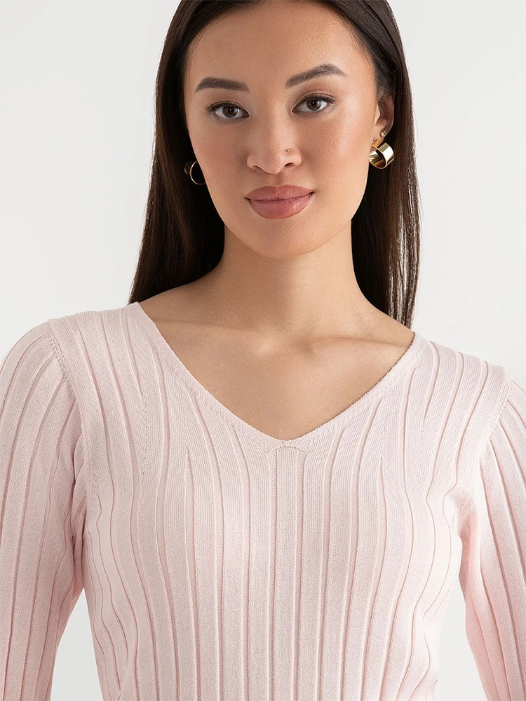 V-Neck Ribbed Sweater
