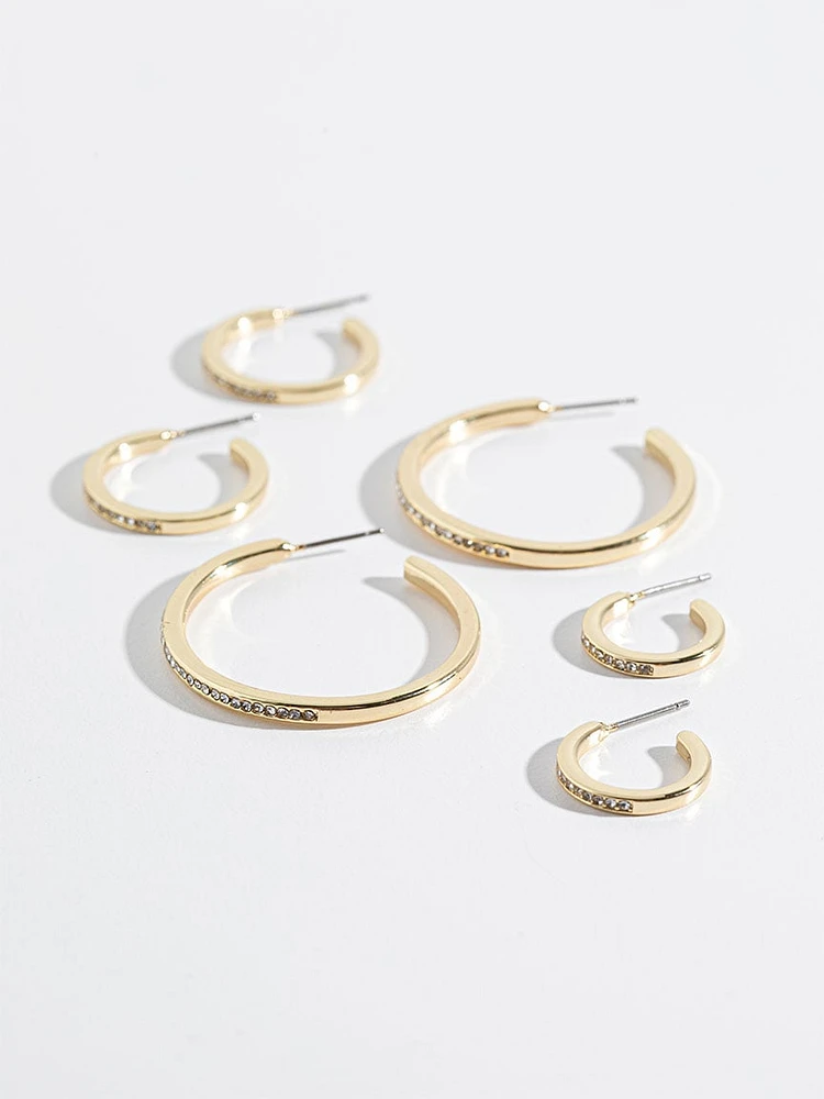 Pave Gold Hoop Earring Trio
