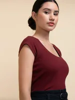 Fitted Scoop-Neck Cap Sleeve Top