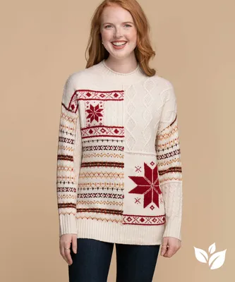 Eco-Friendly Mock Neck Fair Isle Sweater