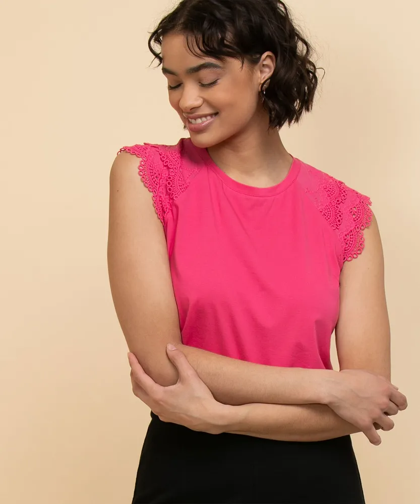 Raglan Top with Eyelet Shoulder Detail
