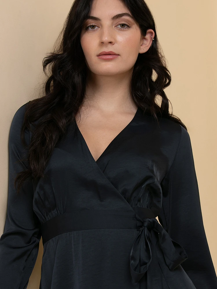 Satin Real Wrap Dress
