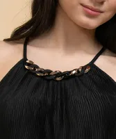 Plisse Halter Top with Chain Detail