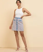 Tweed Mini Skirt with Denim Trim