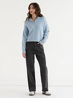 Open Collar Waffle Sweater