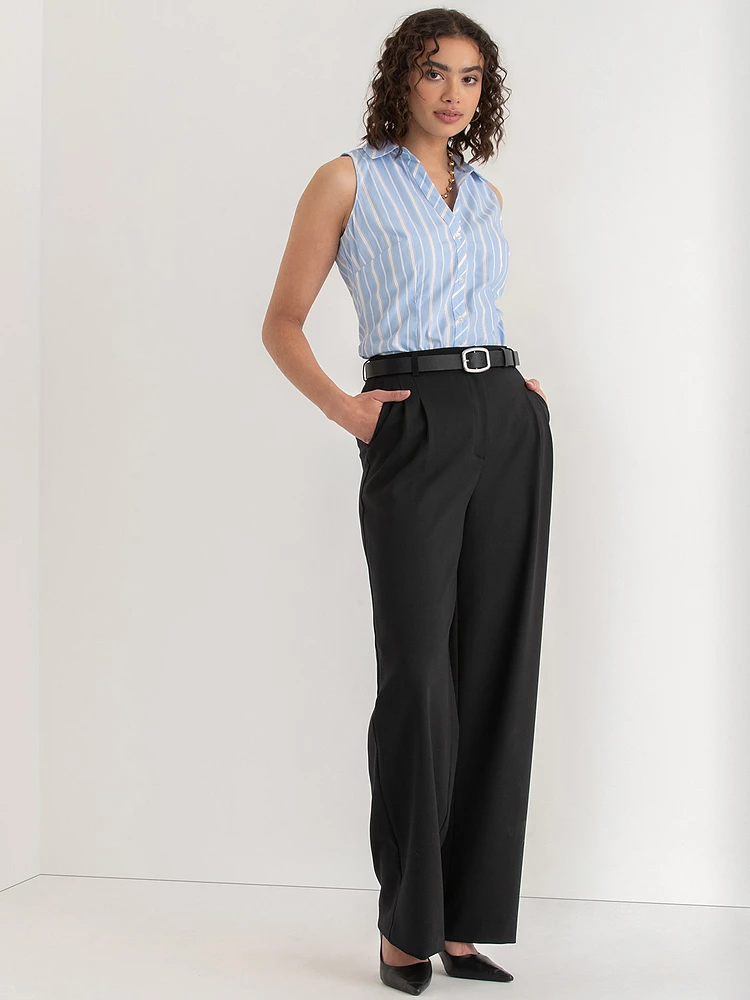 Talia Sleeveless Fitted Collar Shirt