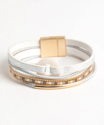 White Layered Snap Bracelet