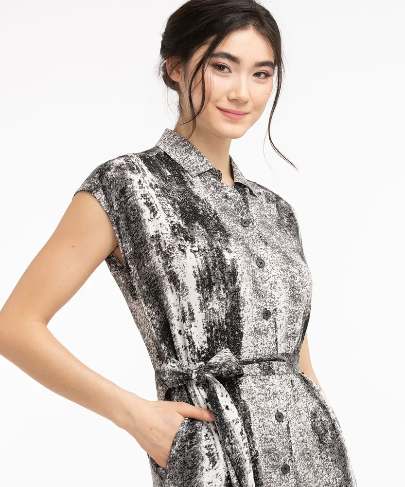 Belted Button Front Shirt Dress