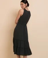 Sleeveless Ruffle Tiered Charmeuse Satin Midi Dress