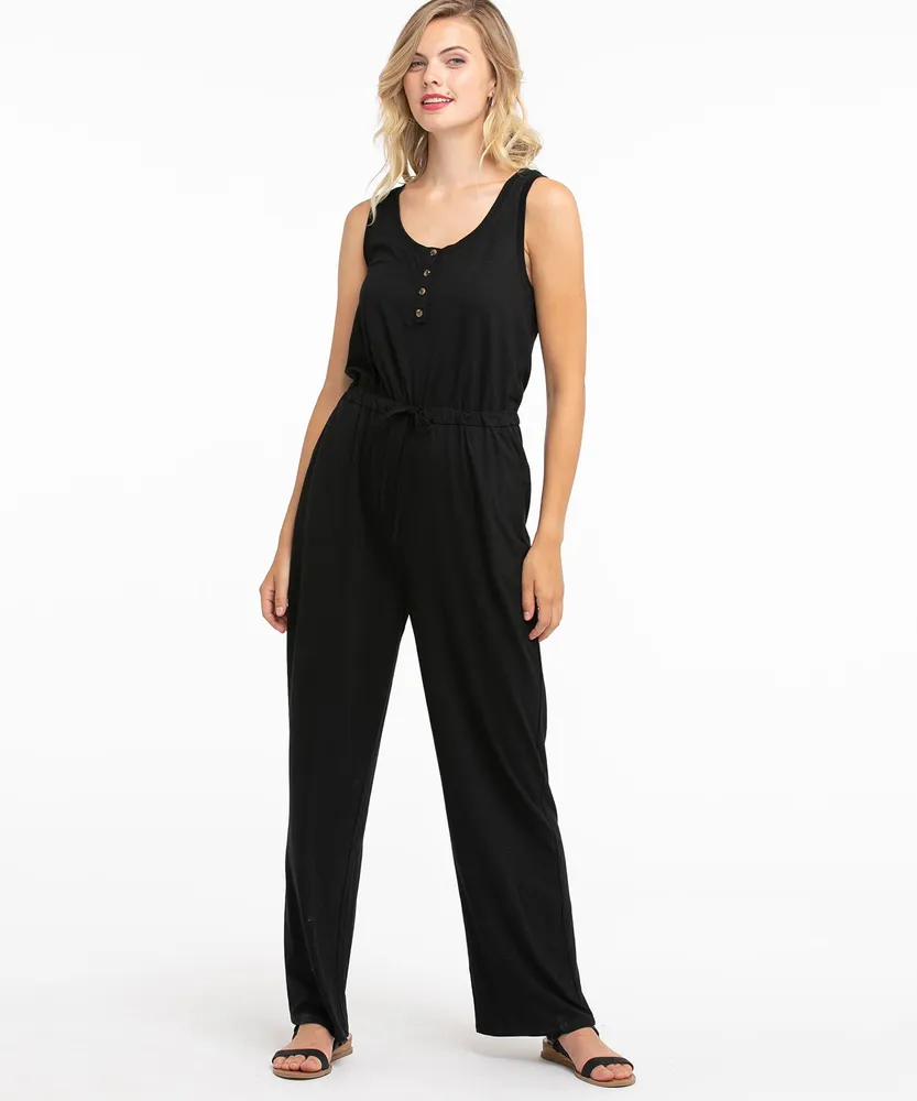 Sleeveless Henley Jumpsuit