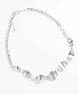 Short Silver Etched Metal Necklace