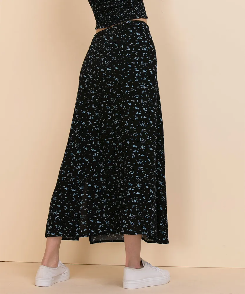 Thigh Slit Midi Skirt with Buttons