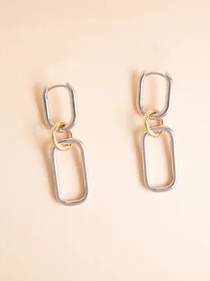 Chain-Link Drop Earrings with Gold Circle