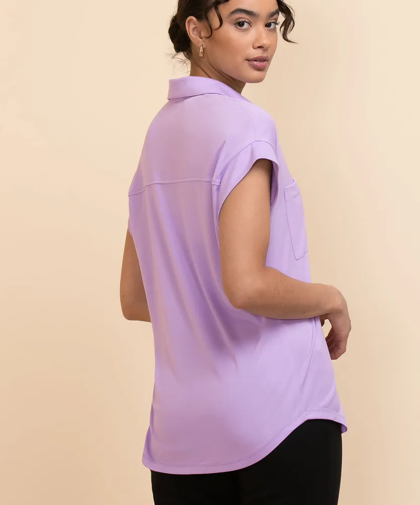 Knit Collared Top with Button Front