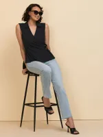 Sleeveless Wrap Top with Buckle