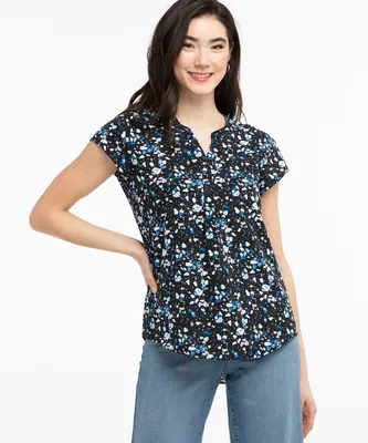 Short Sleeve Henley Pocket Blouse