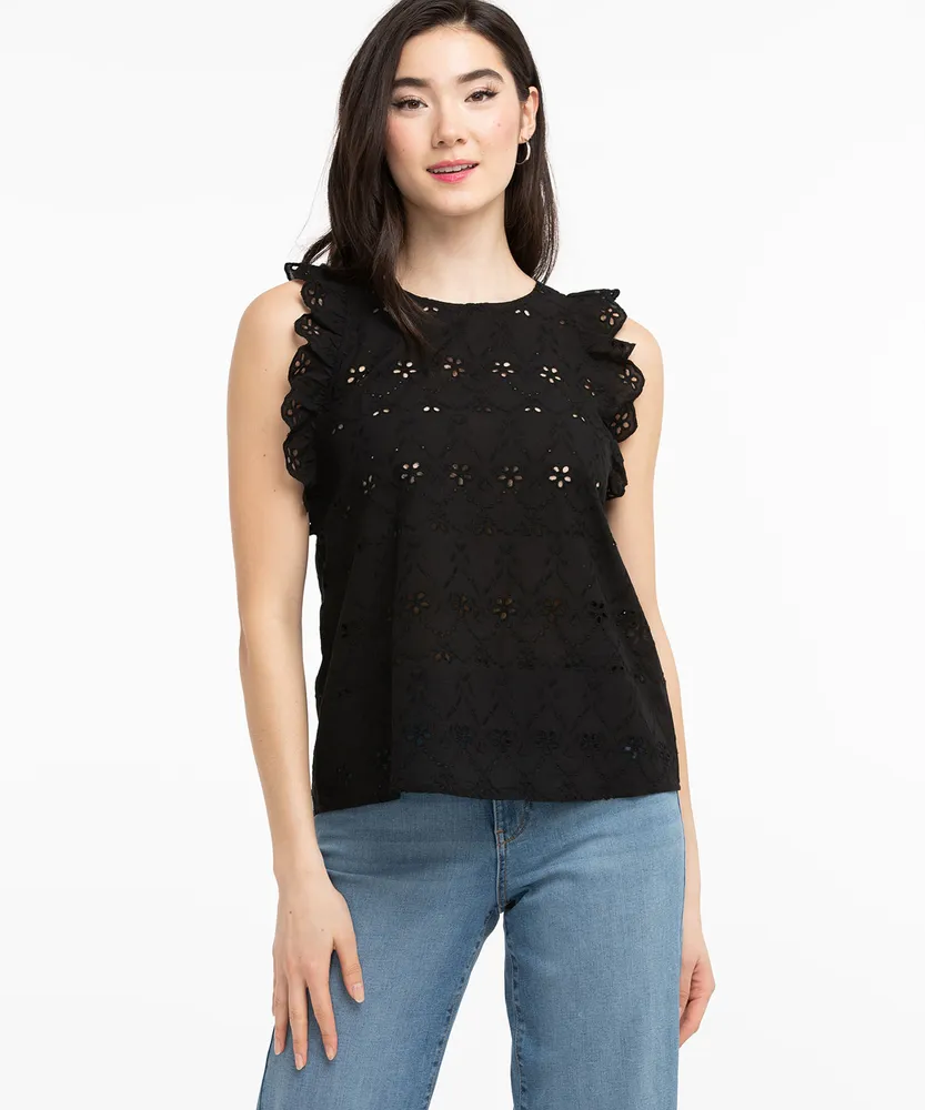 Eyelet Button Back Blouse