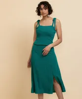 Tie-Shoulder Seamed Blouse with Smocked Back